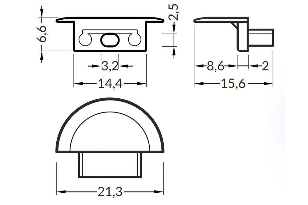 Embouts pour profilé LED LUMO RS, Semi-circulaire, Ensemble de deux