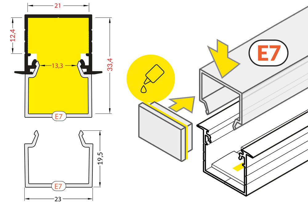 Couvercle E7 blanc laiteux en longueur de 1m ou 2m pour NOVA et ANGLE14