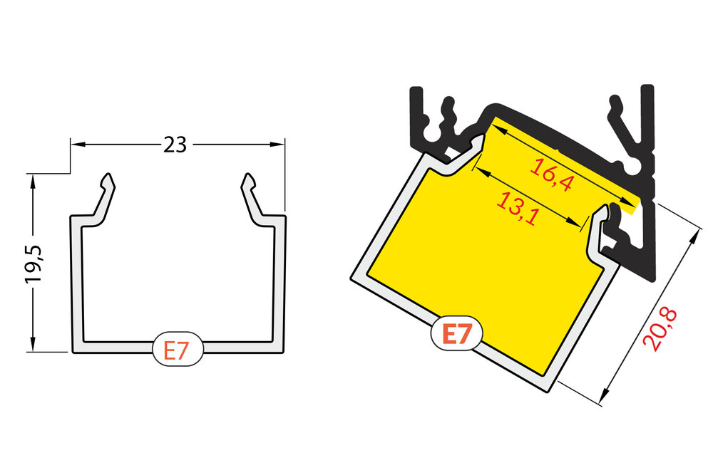 Couvercle E7 blanc laiteux en longueur de 1m ou 2m pour NOVA et ANGLE14