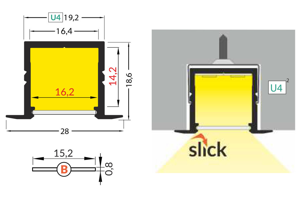 NOVA RS 16mm Led profilé encastré 1m-2m