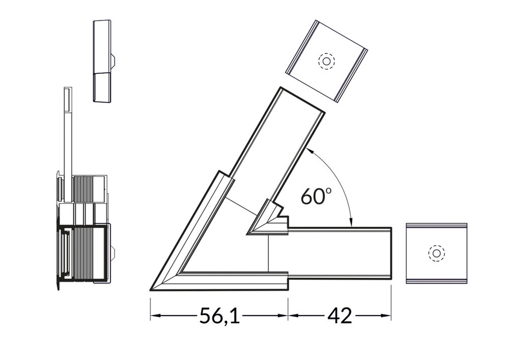 Connecteur d'angle 60° pour profilé LED NOVA20 RS