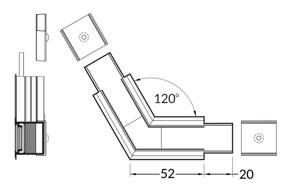 Connecteur d'angle 120° pour profilé LED d'angle NOVA20 RS