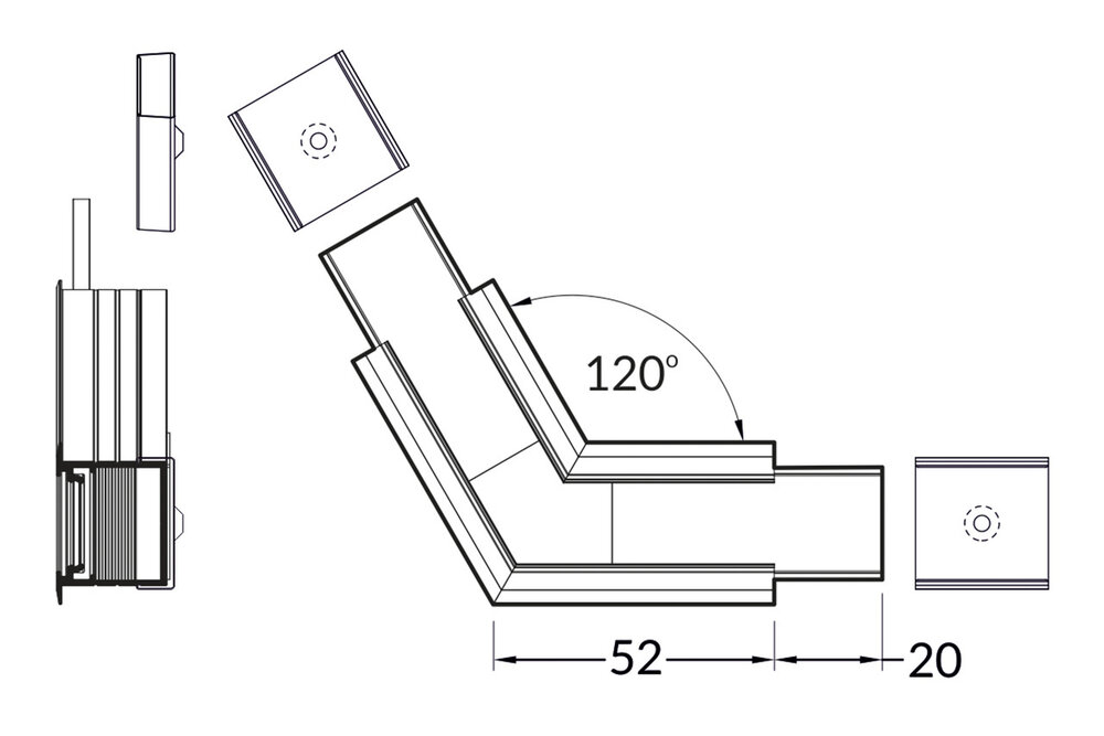 Connecteur d'angle 120° pour profilé LED d'angle NOVA20 RS