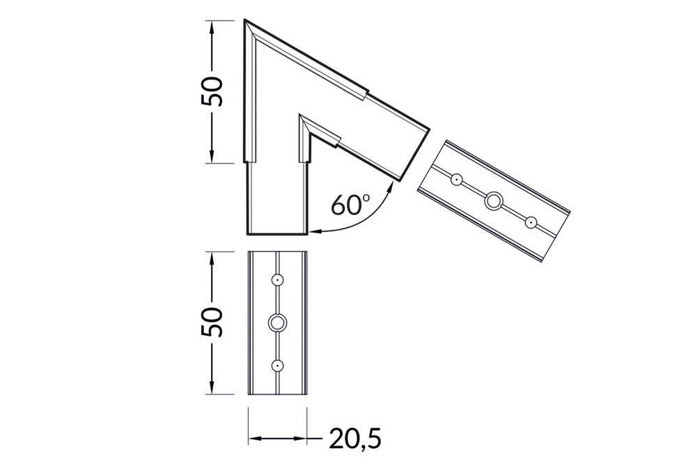 Raccord d'angle 60° pour profilé LED d'angle NOVA20