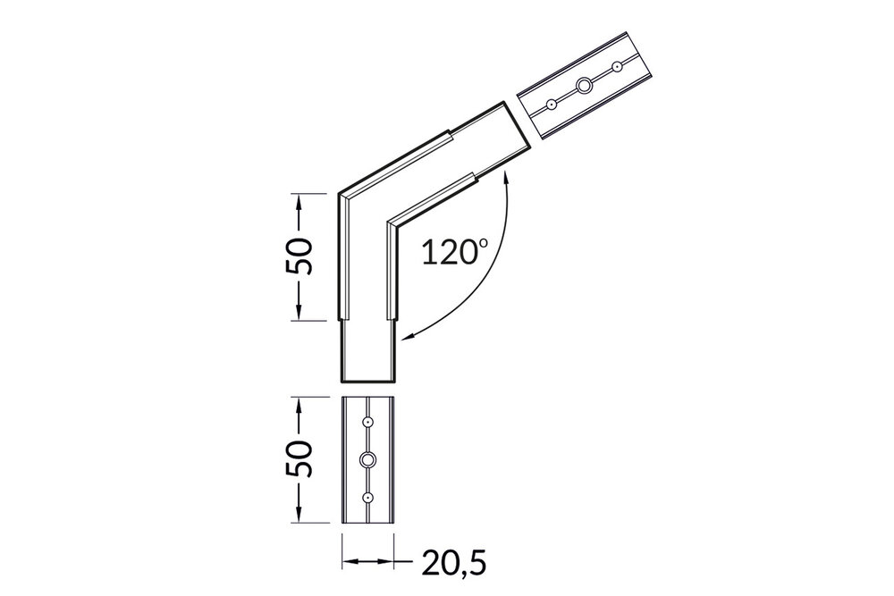 Connecteur d'angle 120° pour profilé LED d'angle NOVA20