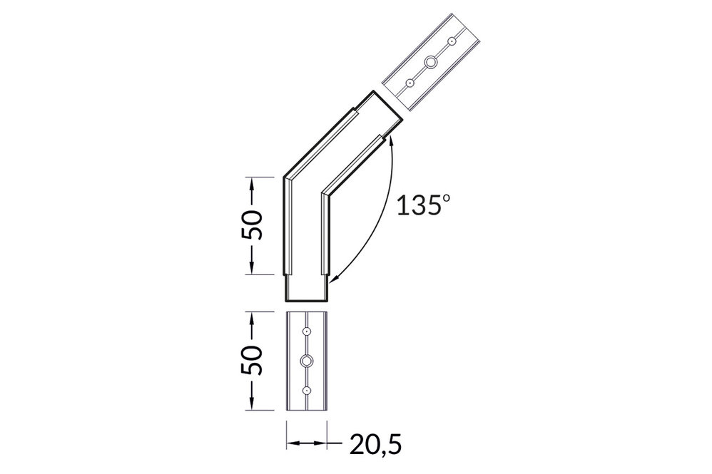 Connecteur d'angle 135° pour profilé LED d'angle NOVA20