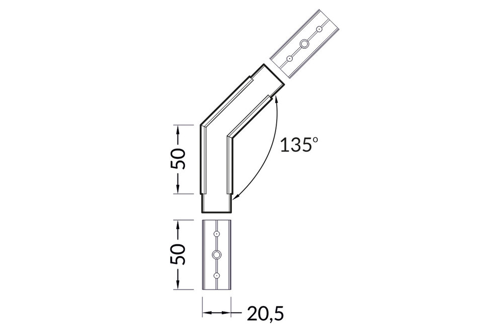 Connecteur d'angle 135° pour profilé LED d'angle NOVA20