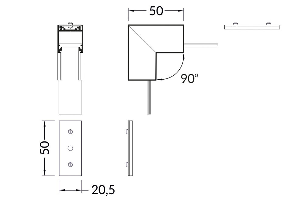 Raccord d'angle 90° intérieur pour profilé LED NOVA20