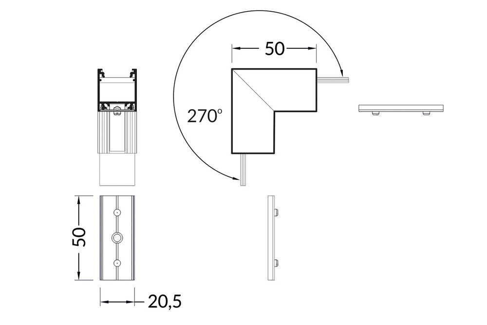 Raccord d'angle 270° extérieur pour profilé LED NOVA20