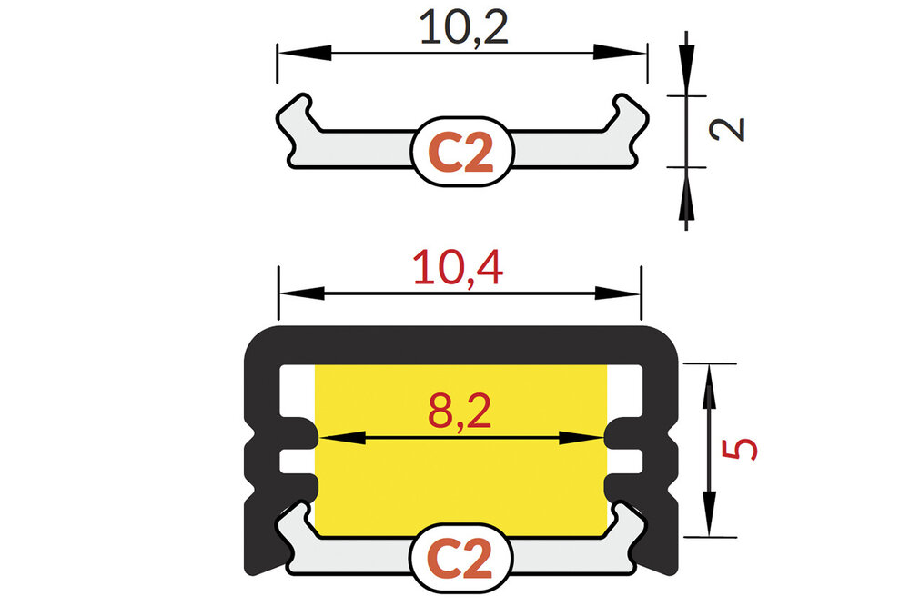 Couvercle C2 ClickDessus en longueur de 1m ou 2m pour les profils CONTOUR, NOVA10 et NOVA10 RS