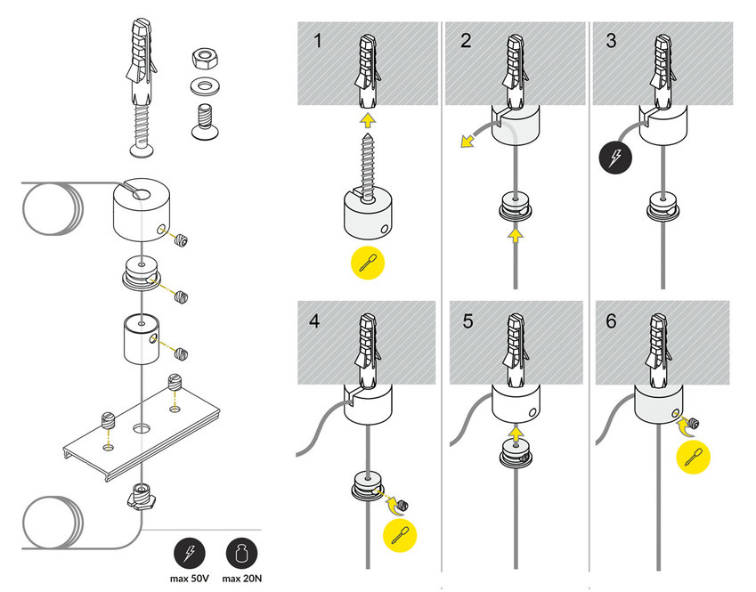 Système de suspension par câble d'acier avec passage