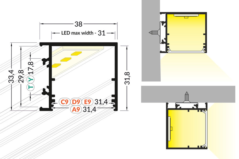 EVO303 Profilé LED 31mm à montage latéral 1m-2m