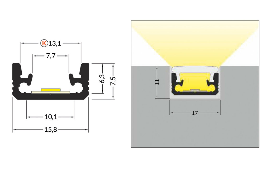 STEPON Profilés LED 8mm pour sol / plancher 1m-2m