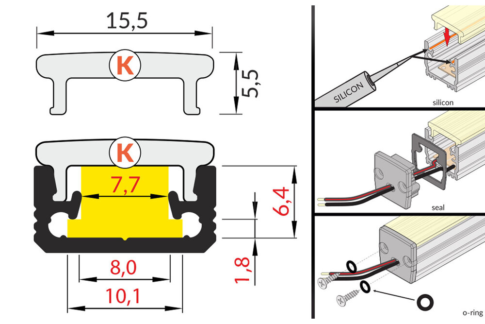STEPON Profilés LED 8mm pour sol / plancher 1m-2m