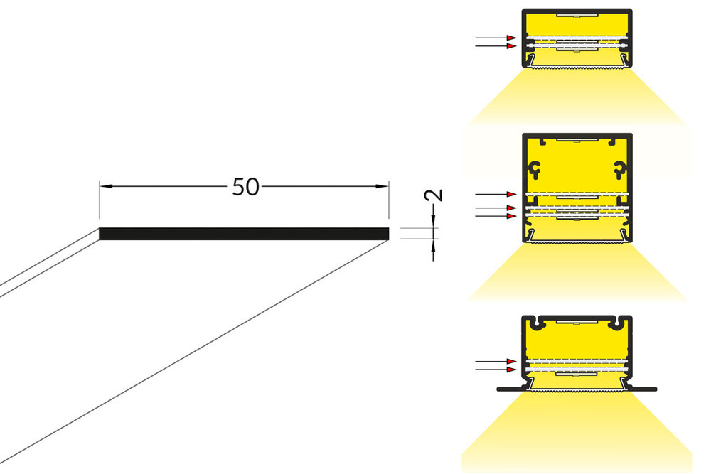 Plaque d'insertion en aluminium pour bande LED, longueur 1m ou 2m pour profilés LED LUMAX