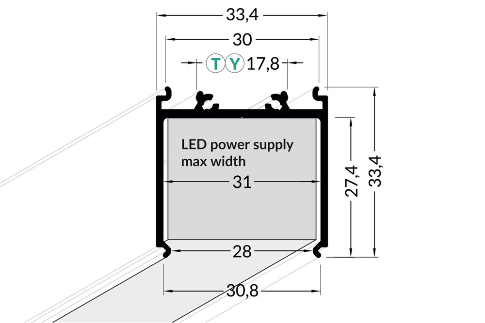 EVO308 Profilé LED combiné de 31mm 1m-2m