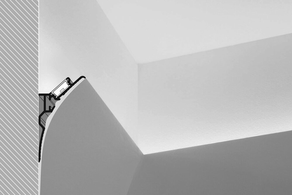 CURVA Profilé LED enduit de 12mm - Stuc profilé enduire éclairage indirect.