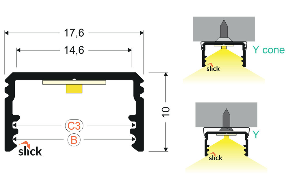 Profilé LED OMNI 14mm en montage en surface, 2m