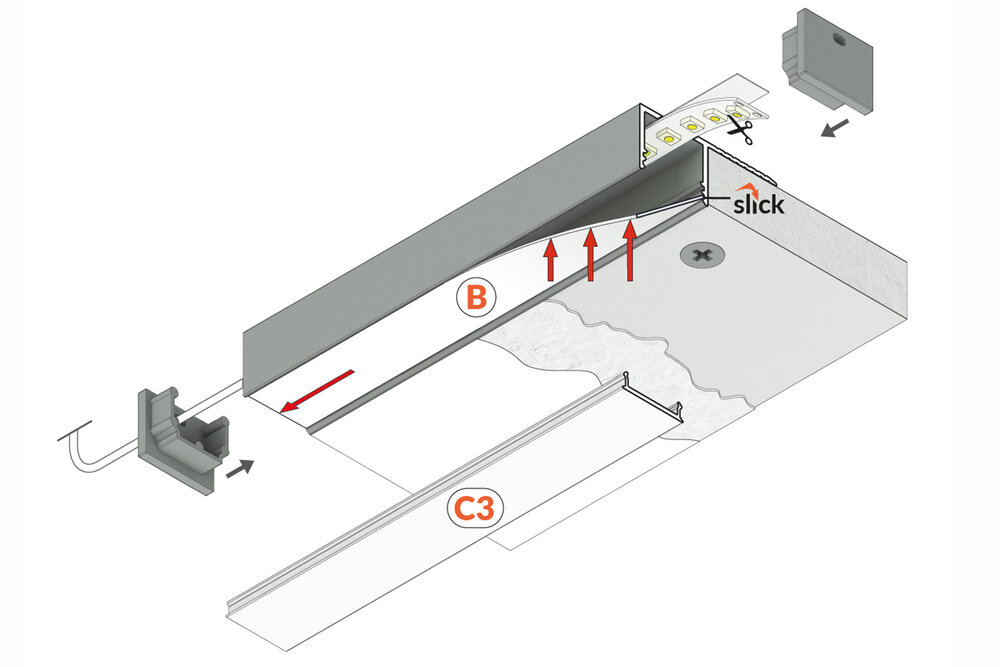 LUXA TS 14mm profilé LED encastré pour plaques de plâtre et stucs.