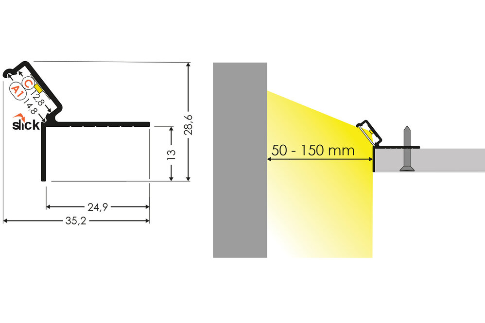 Zeno 12 mm Profilé LED en saillie - Éclairage indirect du plafond