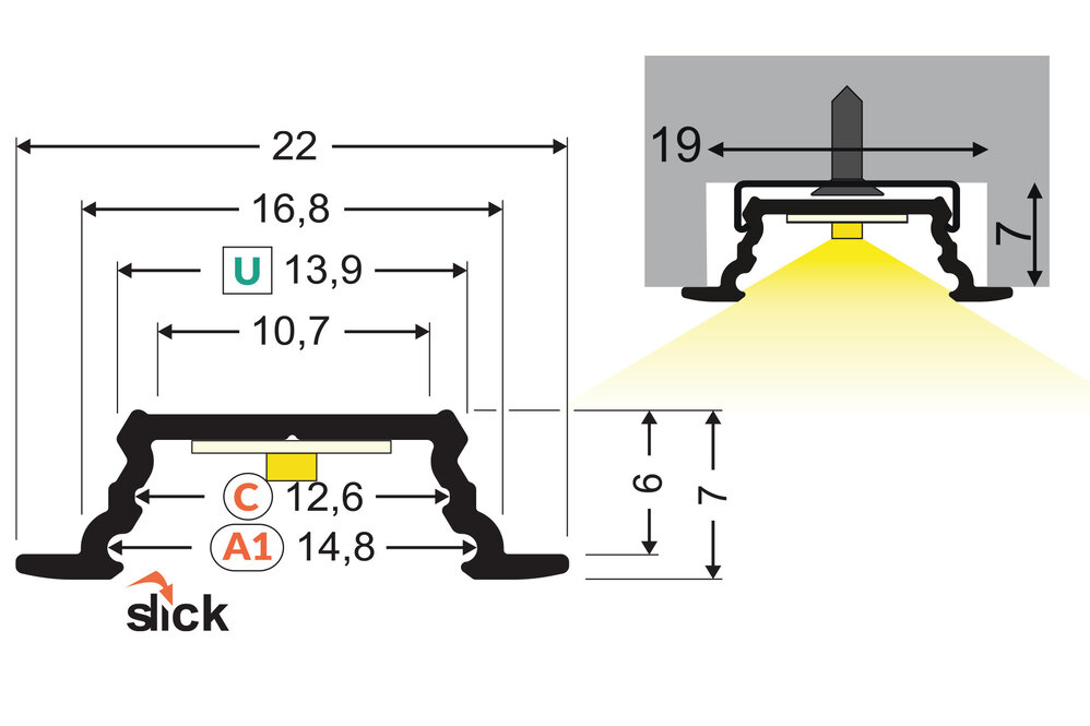 LINEA10 V2 Profilé LED encastré 10mm 2m