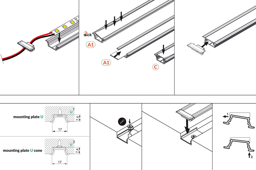 LINEA10 V2 Profilé LED encastré 10mm 2m