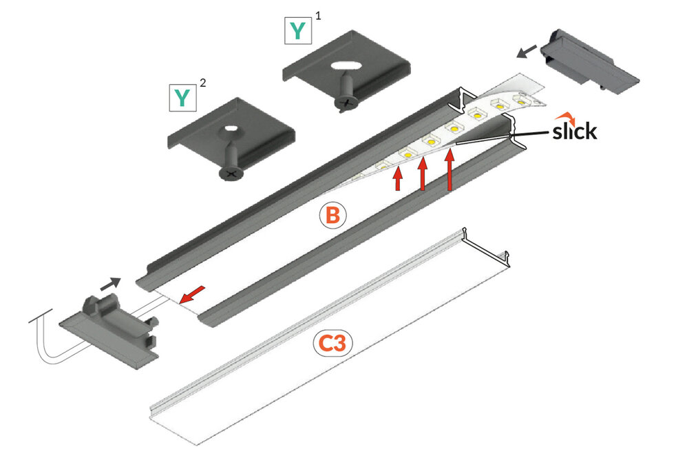 LINEA14 V2 Profilé LED encastré 14mm 2m