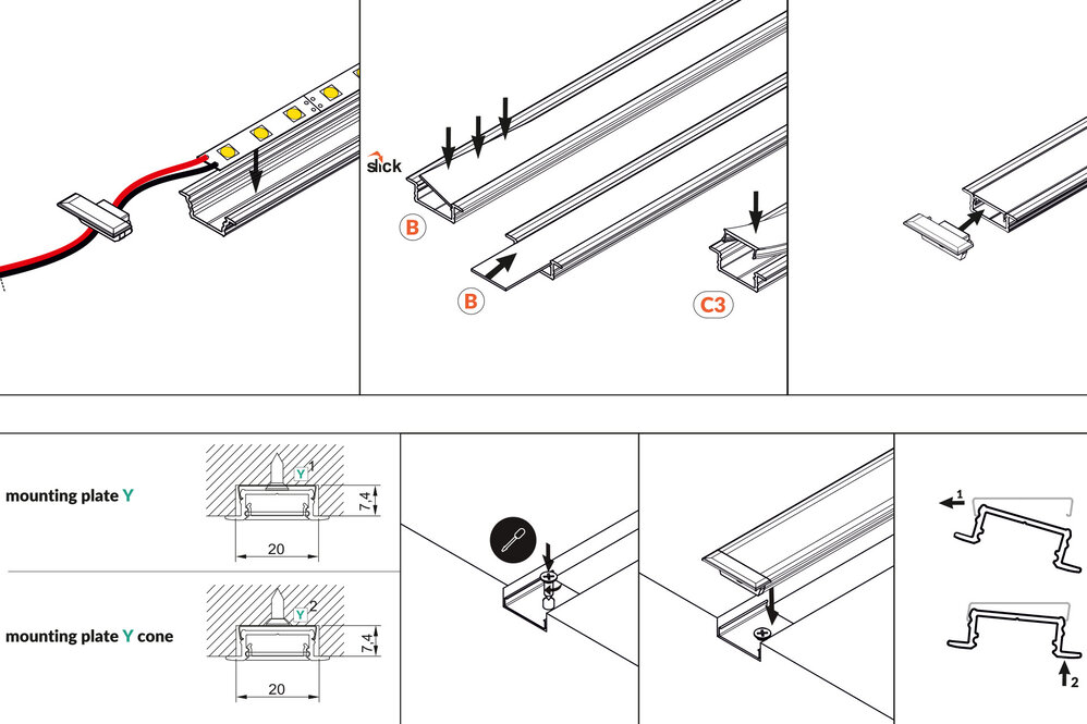 LINEA14 V2 Profilé LED encastré 14mm 2m