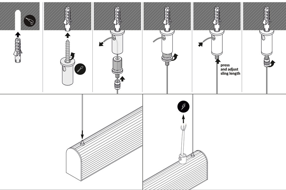 Système de suspension par câble en acier - longueur de 1,5 ou 3 mètres