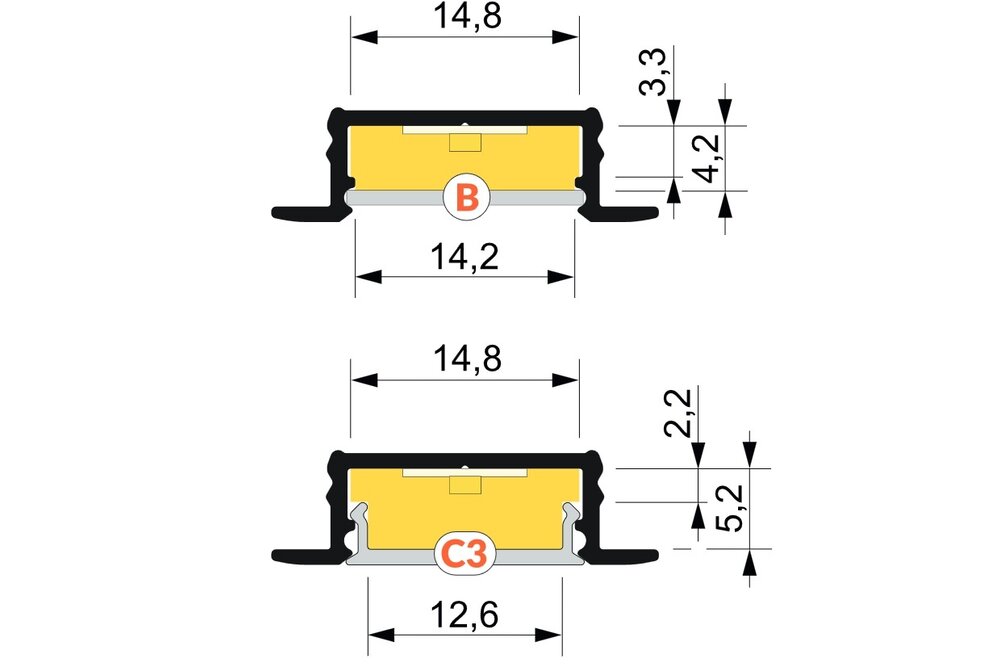 LINEA14 V2 Profilé LED encastré 14mm 2m