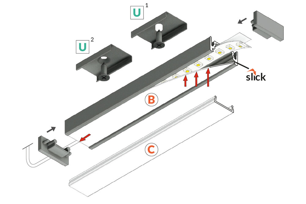 Profilé LED LINO 10mm en saillie 2m.