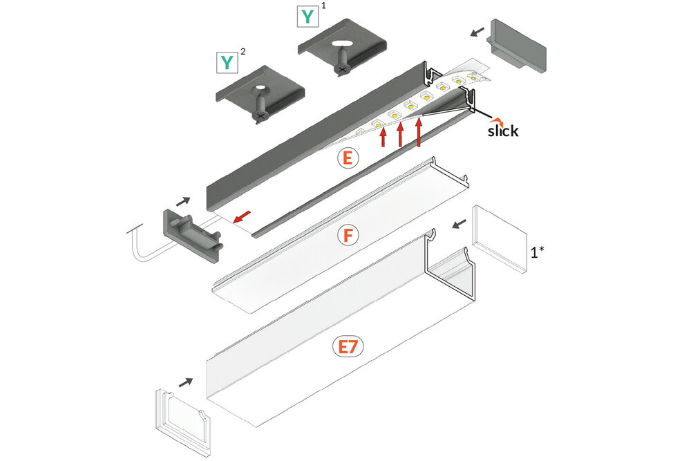 Profilé LED LINO 14mm en saillie 2m.