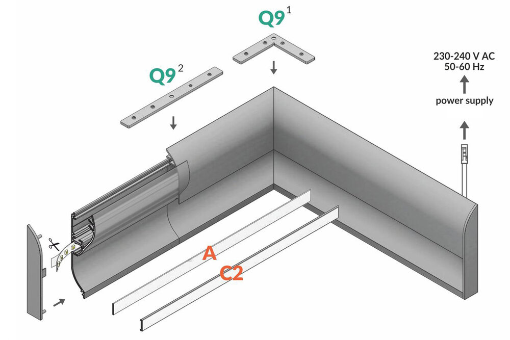 STRADA 10mm Profilé LED de Plinthe en Saillie 2m