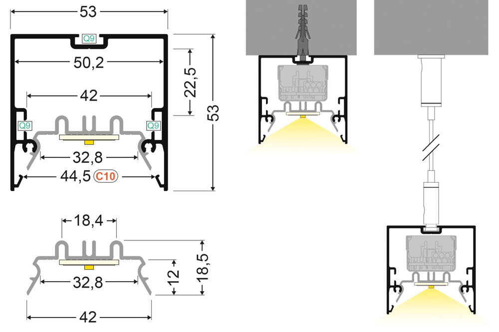LUMAX502 V2 Profilé Led en saillie 53 mm, 2m