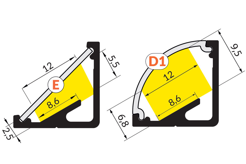 ANGLE12 Profilé LED de surface 12mm 1m-2m