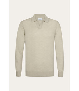 Profuomo Beige merino open collar polo