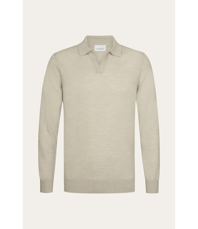 Profuomo Beige merino open collar polo