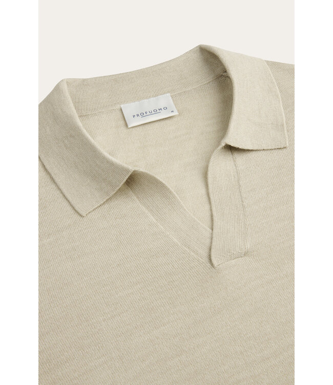 Profuomo Beige merino open collar polo