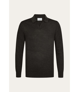 Profuomo Brown merino open collar polo