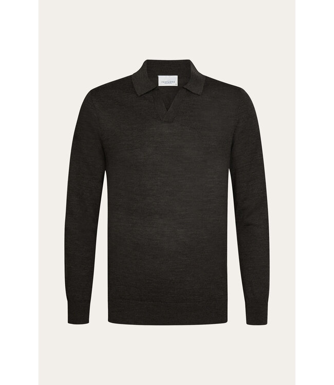 Profuomo Brown merino open collar polo