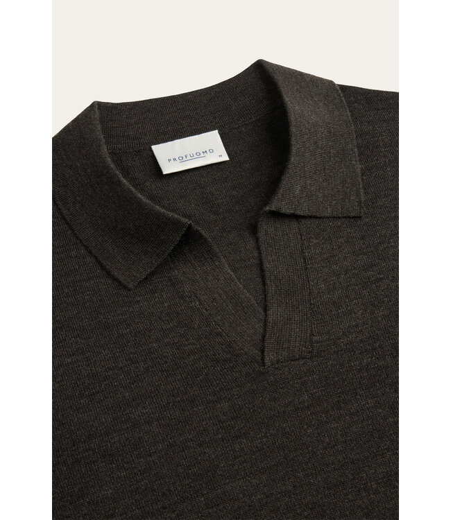 Profuomo Brown merino open collar polo