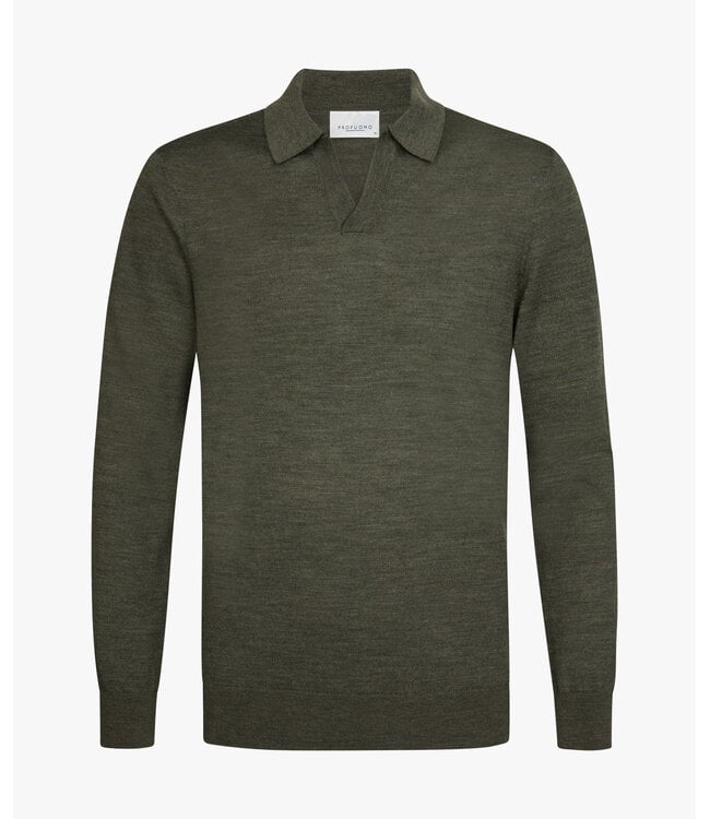Profuomo POLO OPEN COLLAR LS D GREEN