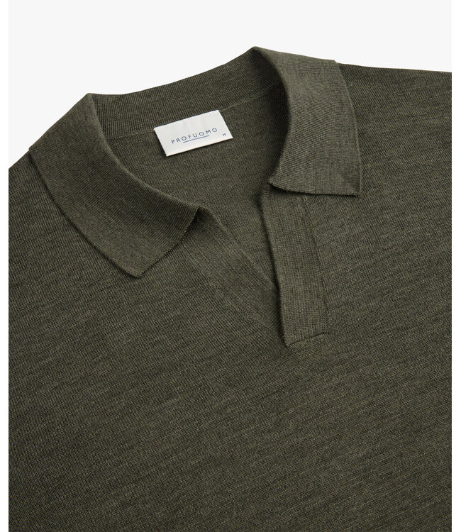 Profuomo POLO OPEN COLLAR LS D GREEN
