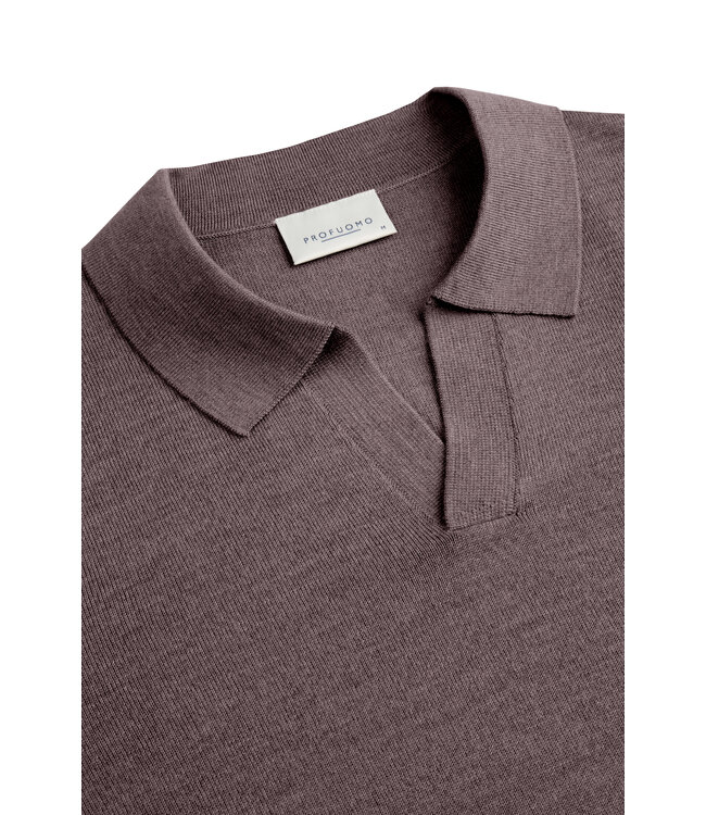 Profuomo POLO OPEN COLLAR LS AUBERGINE