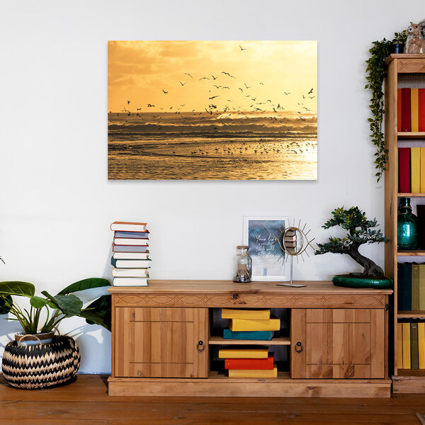 Mondiart Aluart schilderij Mondiart 'Zonsondergang met vliegende meeuwen'