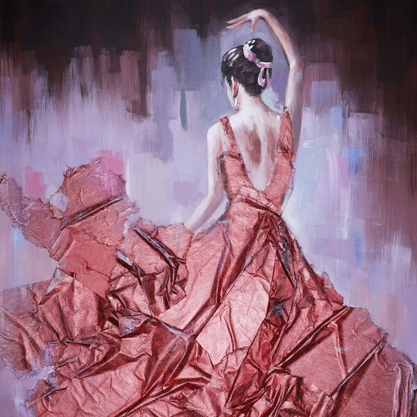 Mondiart Canvas schilderij Mondiart 'De vrouw in de rode baljurk'