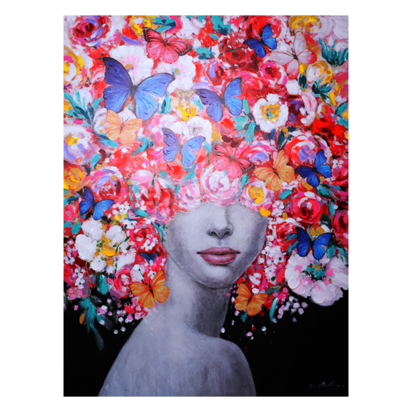 Mondiart Canvas schilderij Mondiart 'Vrouw met bloemenkrans'