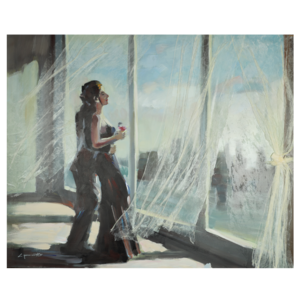 Canvas schilderij 'Elegante vrouw in de wind'
