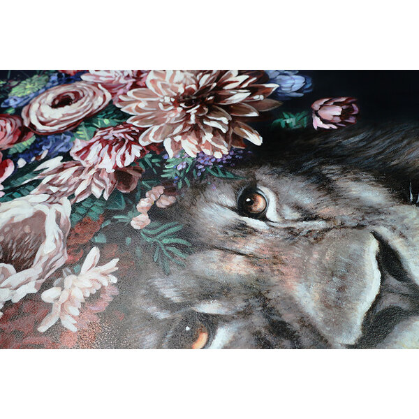 Mondiart Canvas schilderij Mondiart 'Leeuw in bloemen'