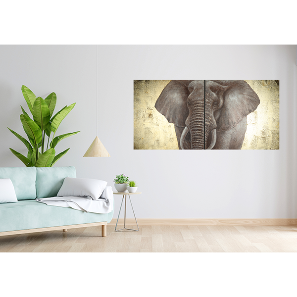 Mondiart Canvas schilderij Mondiart 'Tweeluik Elephant Gold'